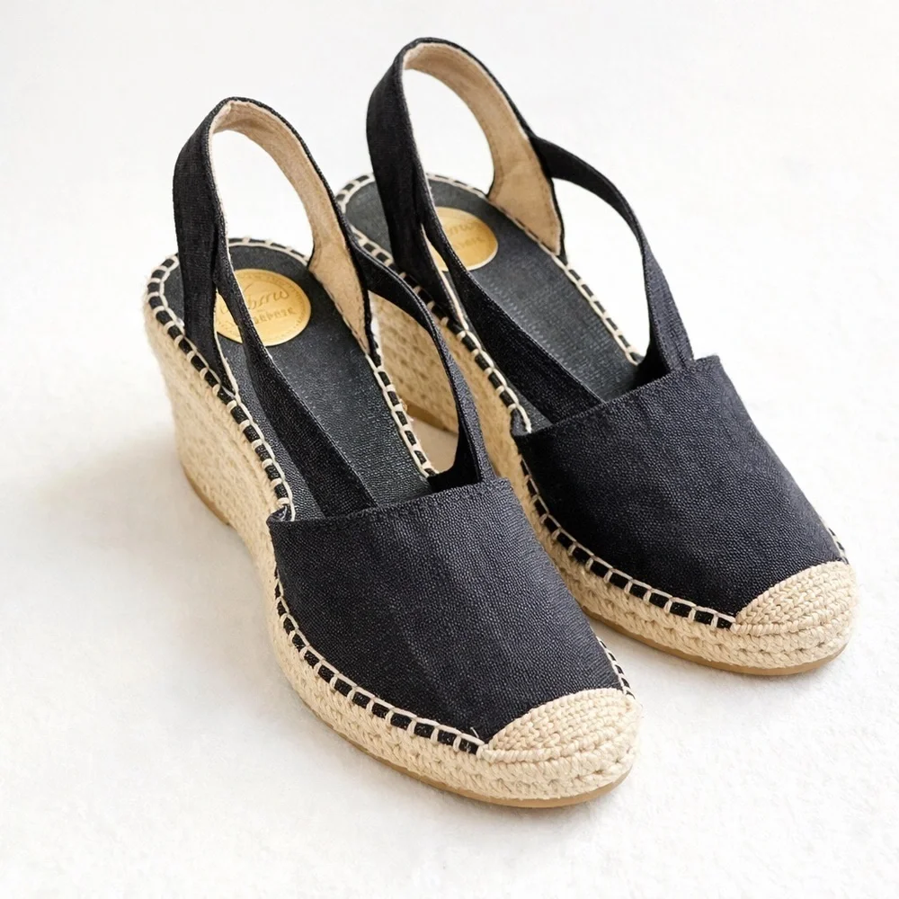 Vidorreta Black Canvas Espadrille Wedges | Size 36 (US 5.5–6)